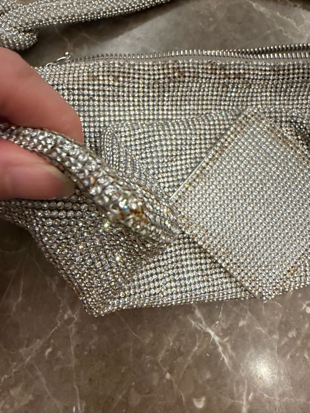 Silver Crystal Mesh Shoulder Bag - Elegant Evening Accessory - Picture 9 of 16